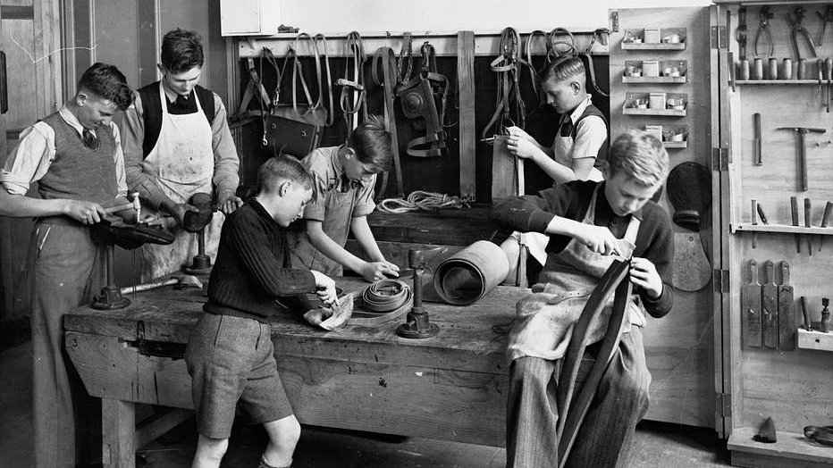 English school boys learning working class skills